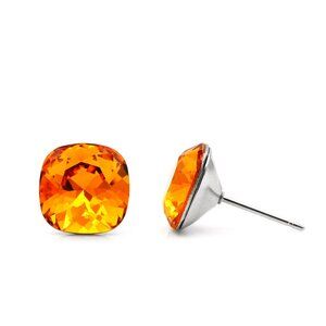 10mm Orange Swarovski Crystal Studs | Cushion Crystal Earrings | Hypoallergenic